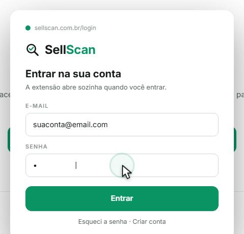 Login no site da SellScan