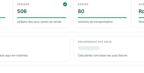 Pedidos e envios sendo carregados