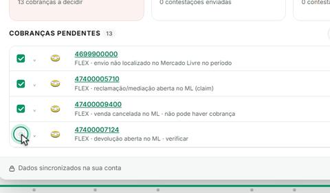 Cobranças marcadas pra contestar